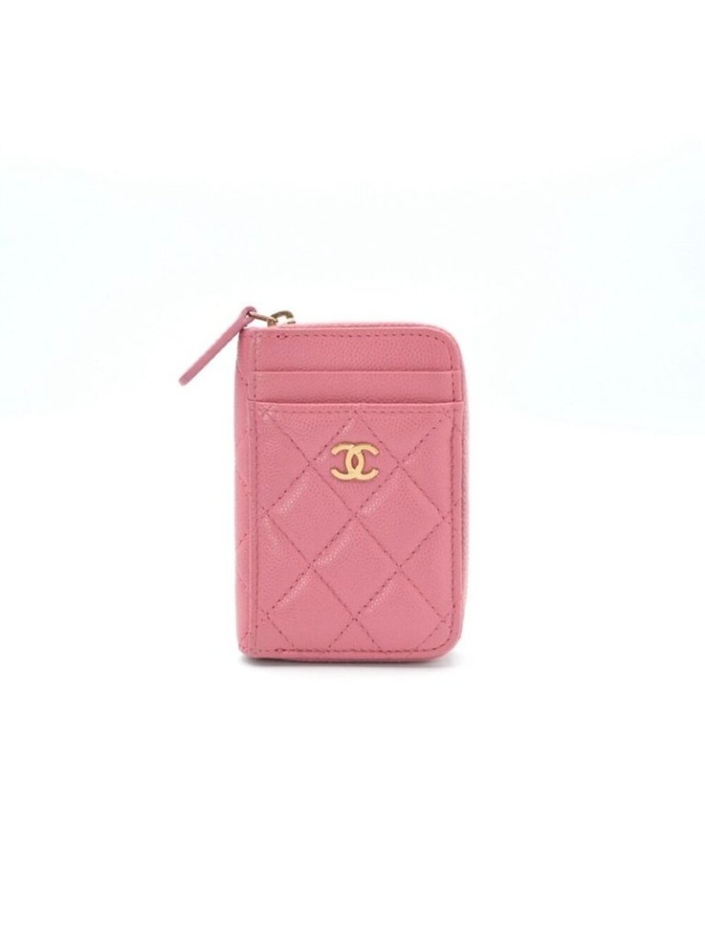 Chanel Wallet Coin Purse Pink Gold CC Logo Quilted Classic Zip Card Case